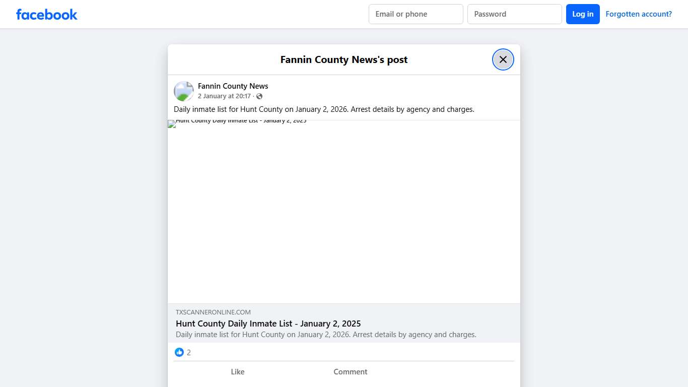 Daily inmate list for Hunt County on... - Fannin County News | Facebook